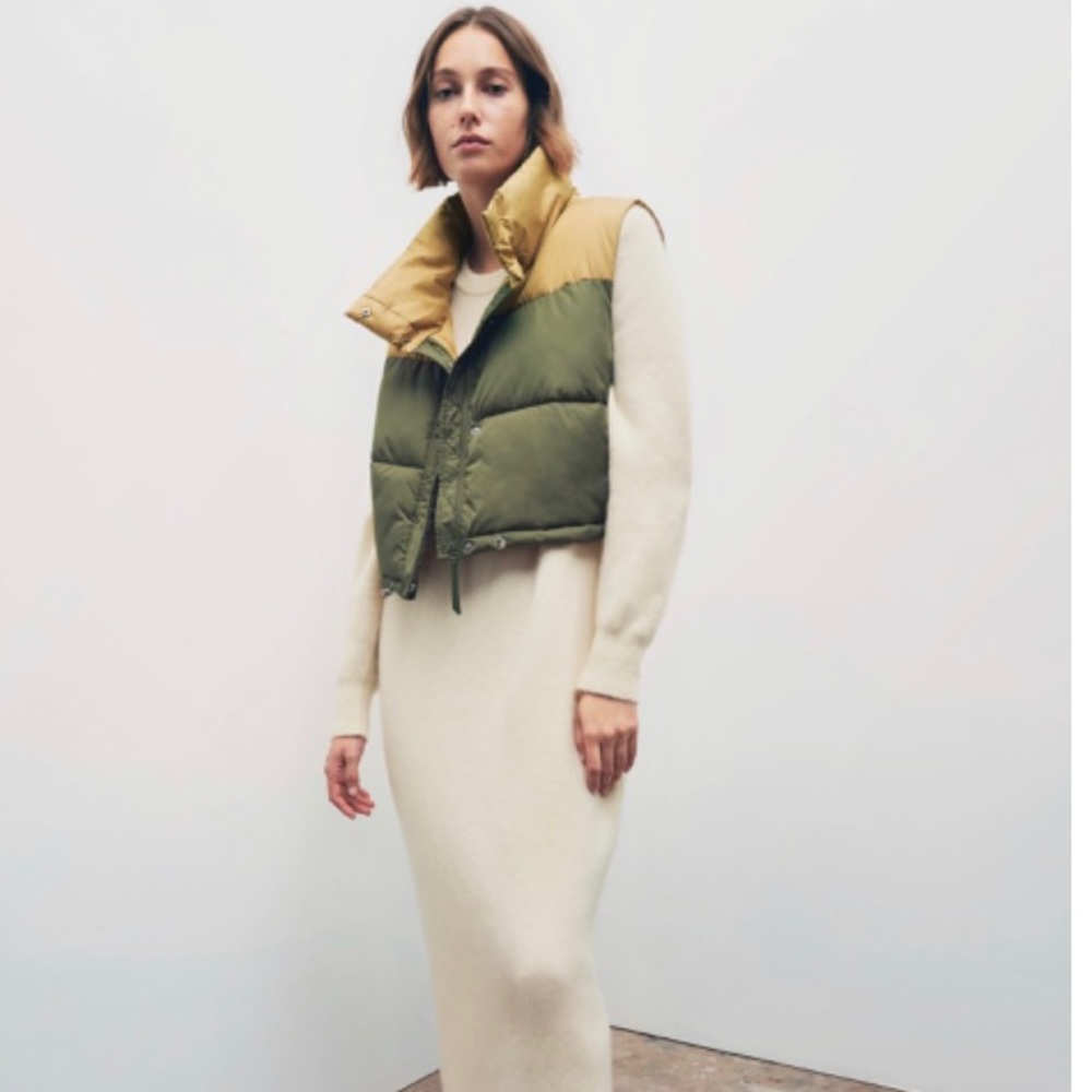 NWT NEW ZARA COLOR BLOCK CROPPED ADJUSTABLE GILET PUFFER VEST SZ L